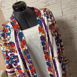 Vintage Top Notch White Gold Floral Cardigan Sleeveless Top Combo Plus Size 20W